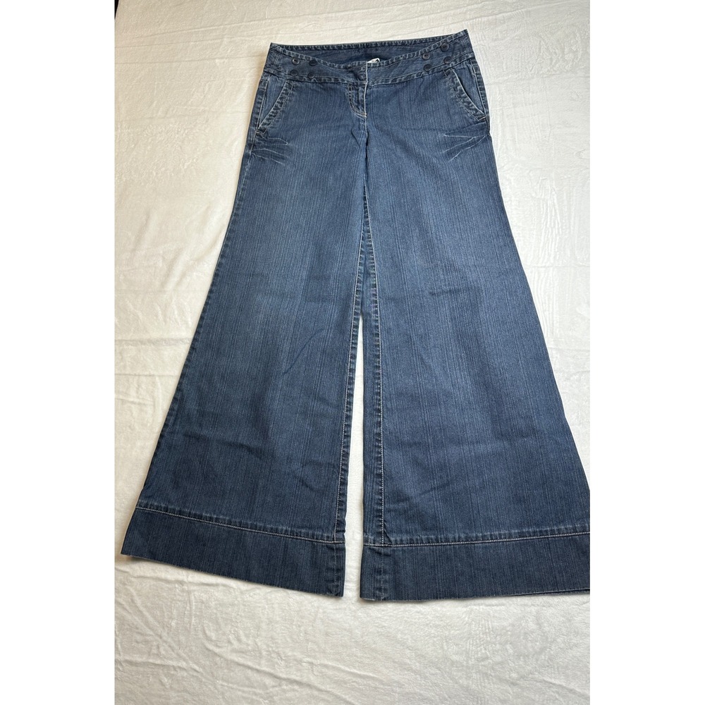 Ann Taylor Loft Wide Leg Jeans Womens 4 Blue Dark Wash Cotton Sailor Full Leg